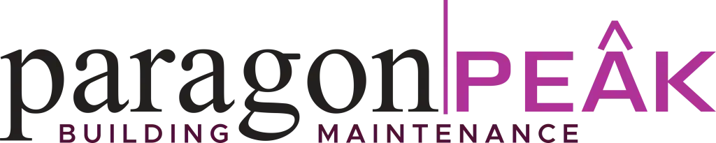 Paragon Building Maintenance logo with black and purple text on a white background