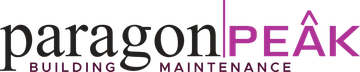 Paragon Building Maintenance logo with black and purple text and a purple peaked roof icon