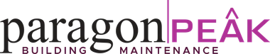 Paragon Building Maintenance logo with black and purple text and a purple peaked roof icon