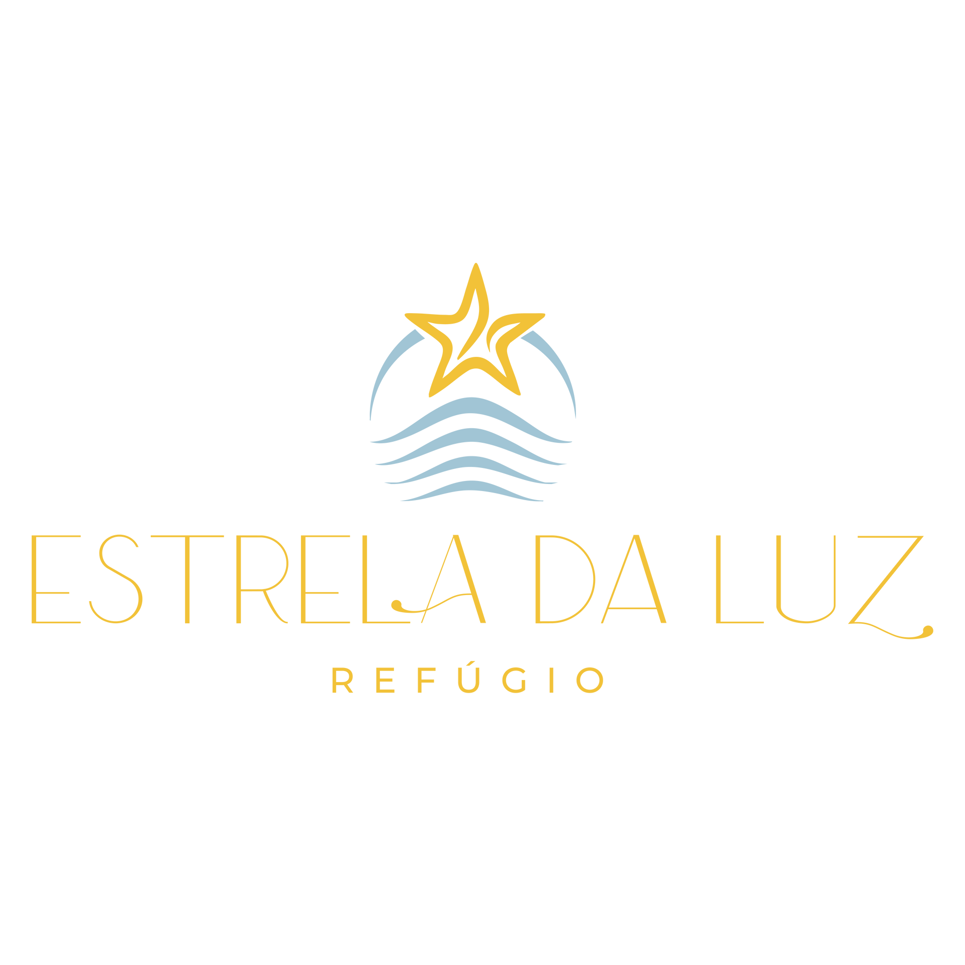 A logo for a beach resort with a sun and leaves in a circle.