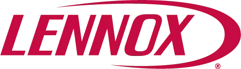 The Lennox logo: Red slanted text with a swoosh, indicating heating and cooling products.