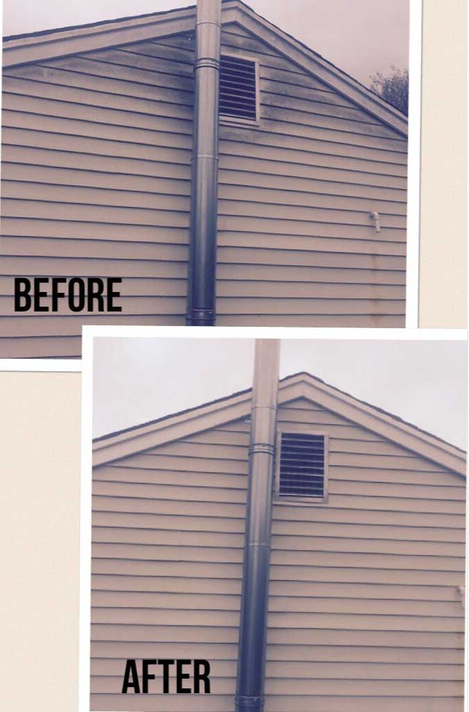 Before and After of House Wall and Pipe — Pressure Cleaning Services in Englewood, NJ