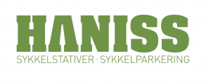Logo med ordet «HANISS» i grønne blokkbokstaver, med ordene «SYKKELSTATIVER • SYKKELPARKERING» under.