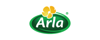 The arla logo is a green oval with a yellow flower on it.