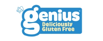 Genius deliciously gluten free logo on a white background