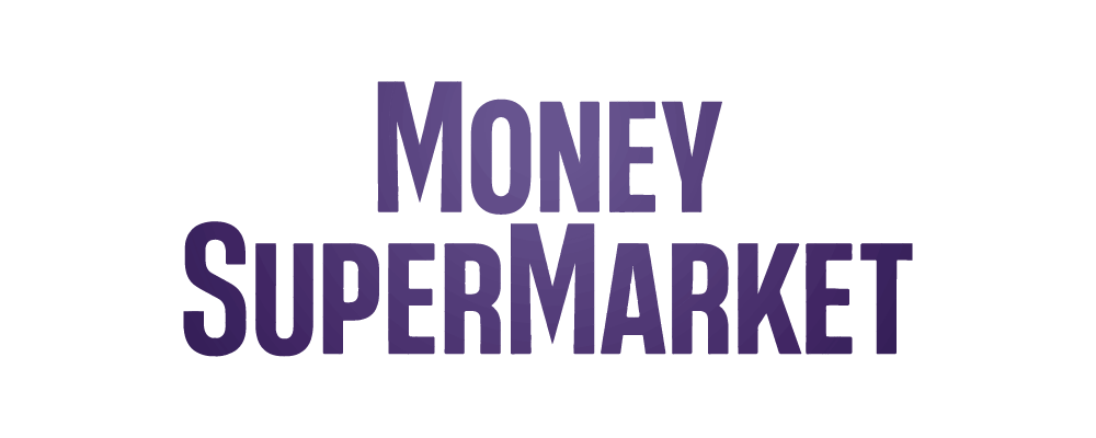 The logo for money supermarket is purple and white on a white background.
