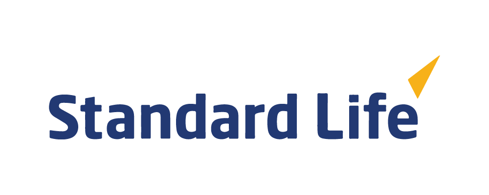 A blue and yellow logo for standard life with a yellow arrow.