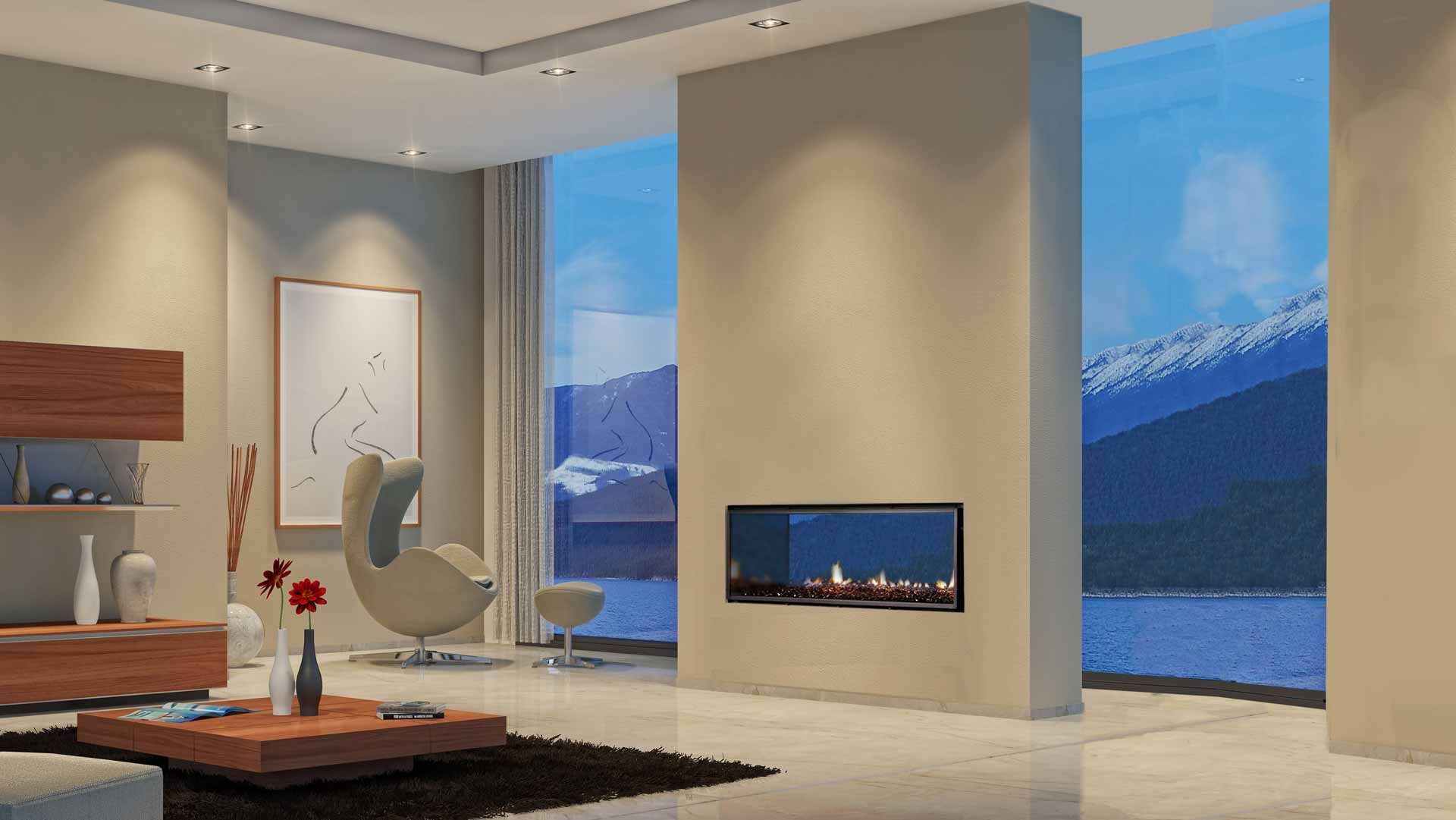 Gas fireplace with control and settings