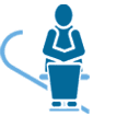 Icon showing a person on a curved stairlift with a curved track