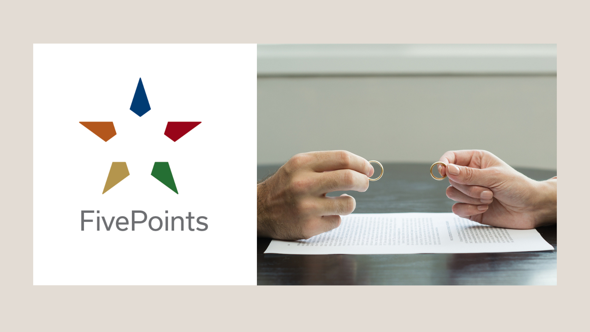 A couple taking off wedding bands as they enter into divorce proceedings