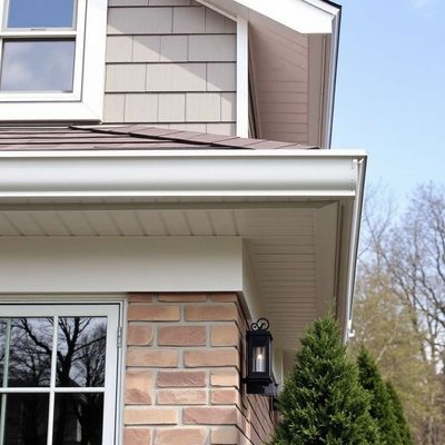 A brick house with with white soffits installed and  a black lantern on the right corner.