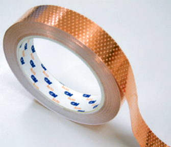 A roll of copper tape with blue letters on it