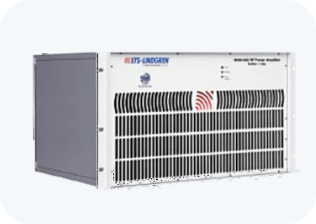 A gray and white box with a striped grille on the side.