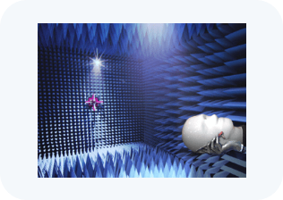 A picture of a mannequin laying in an acoustic room