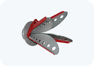 A red and gray object with holes in it on a white background