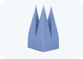 A blue object with three spikes on a white background.