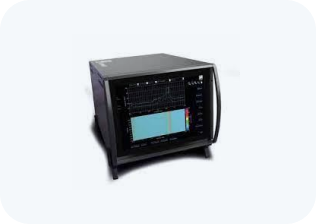 A black box with a screen on it is sitting on a white surface.