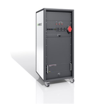 A black and white tower with wheels on a white background.