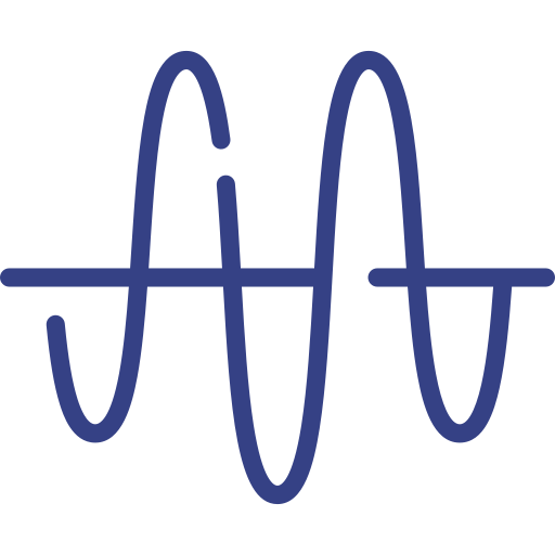 A blue icon of a wave on a white background.