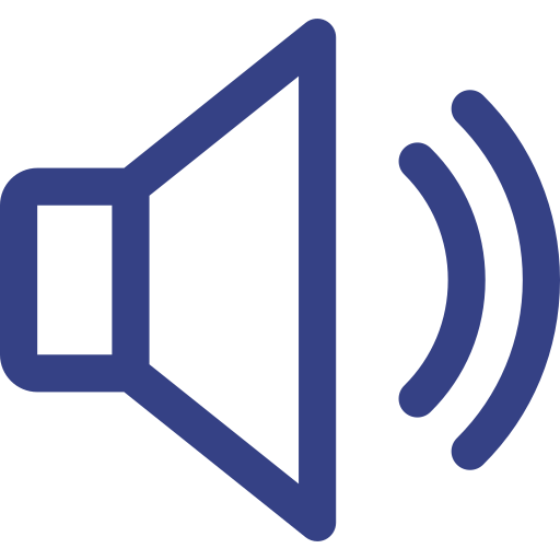 A blue icon of a speaker on a white background.