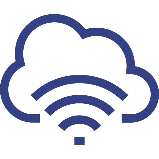 A blue cloud with a wifi signal coming out of it.