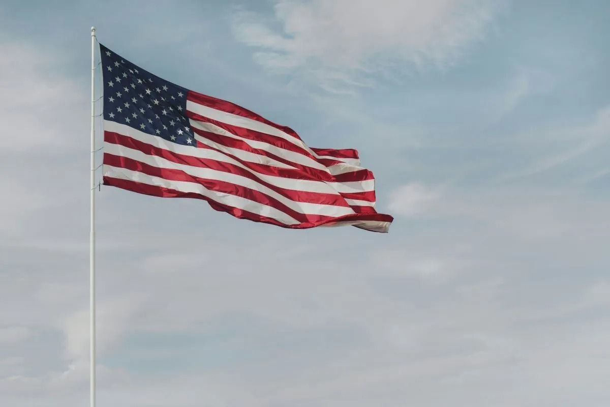 American Flag against blue sky
