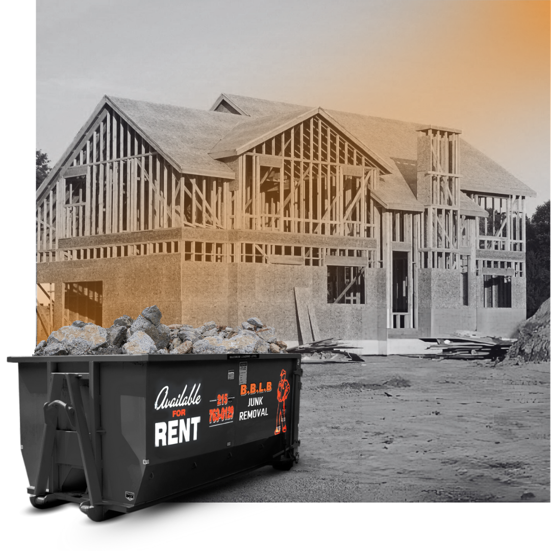 A BBLB dumpster in front of a construction site
