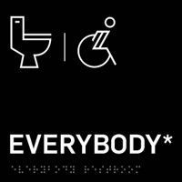 Black sign on white text for non-gendered bathroom