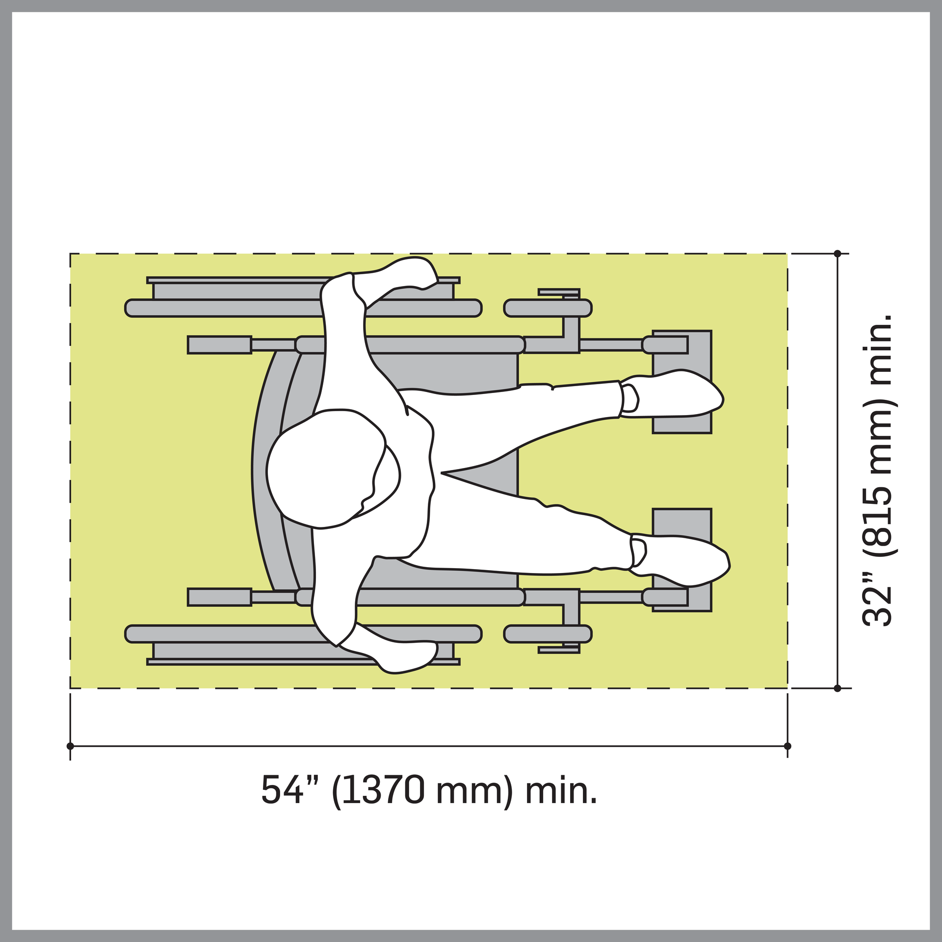 Accessibility diagram indicating the floorspace requirements for a wheelchair bound user