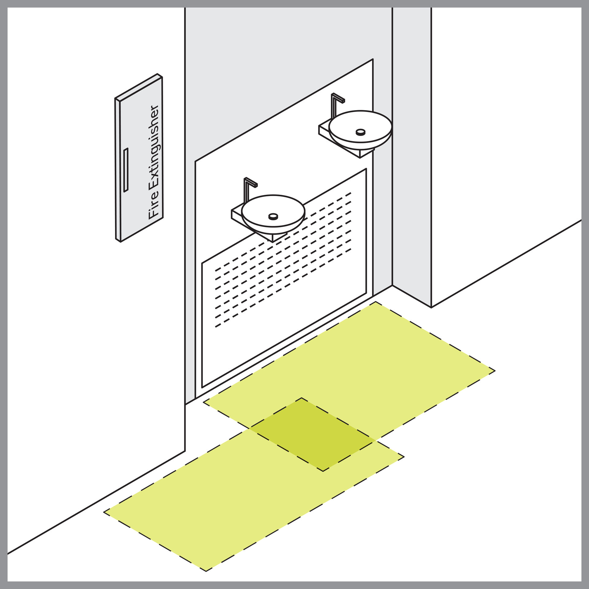 Accessibility diagram indicating close proximity floor space overlap
