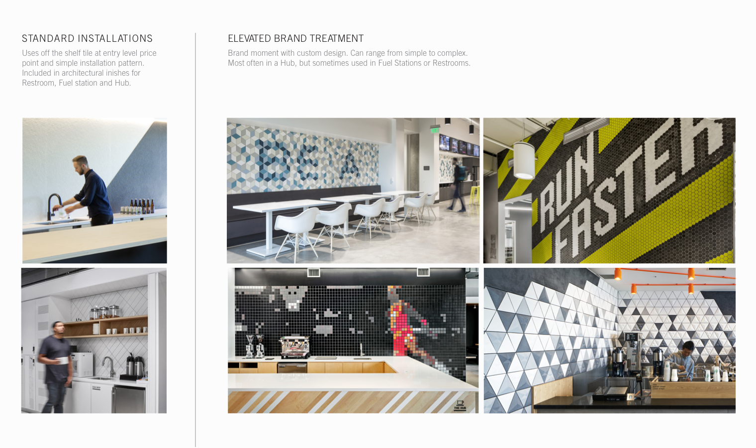 Material swatches and specifications for tile treatments