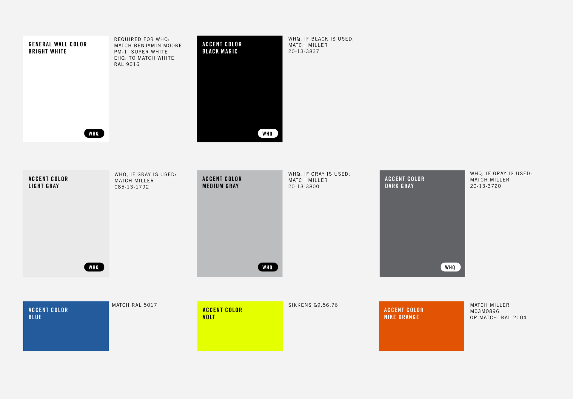 Material swatches and specifications for paint