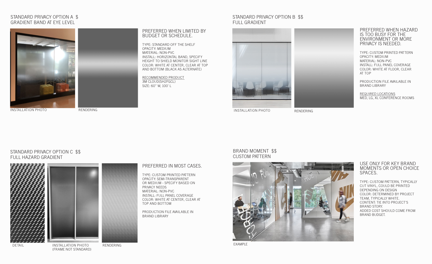 Material swatches and specifications for window film