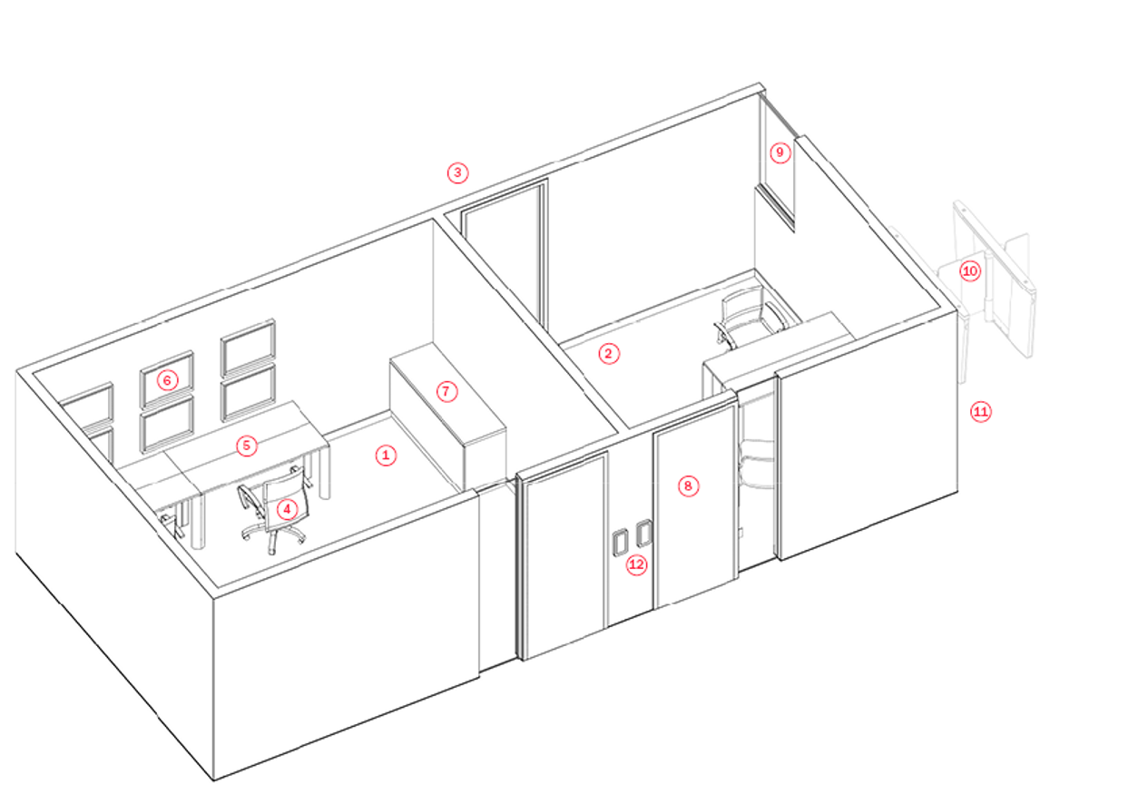 isometric drawing indicating security & control room key components