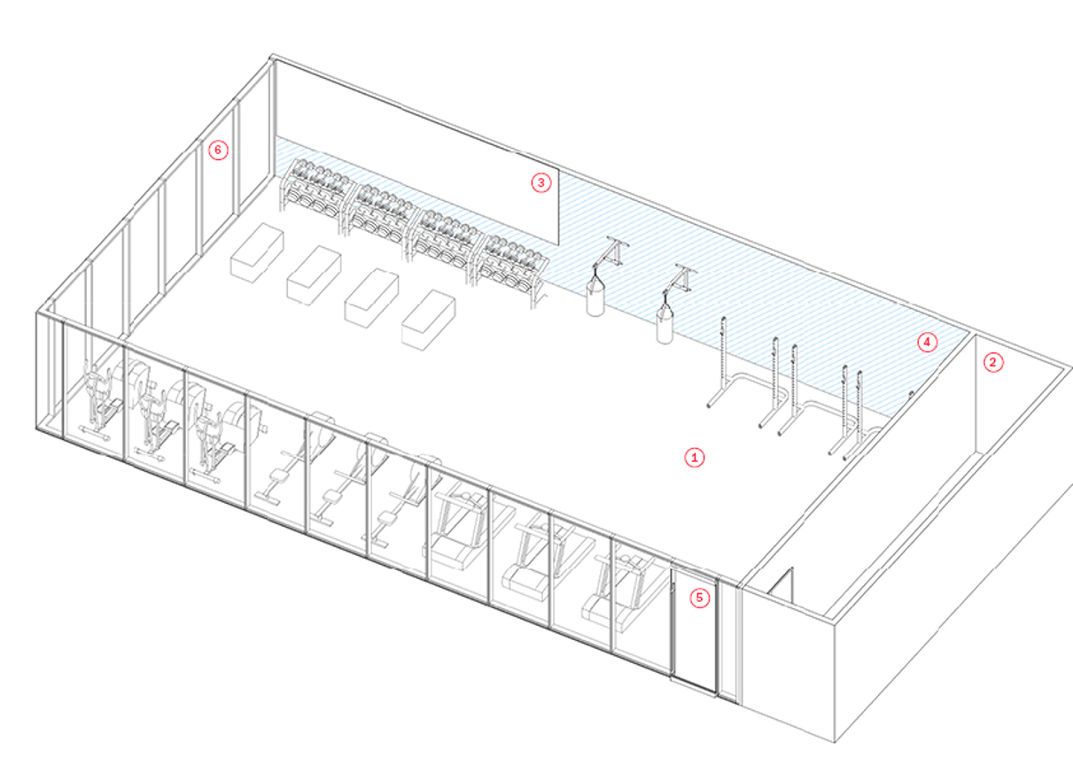 gym axonometric indicating key components