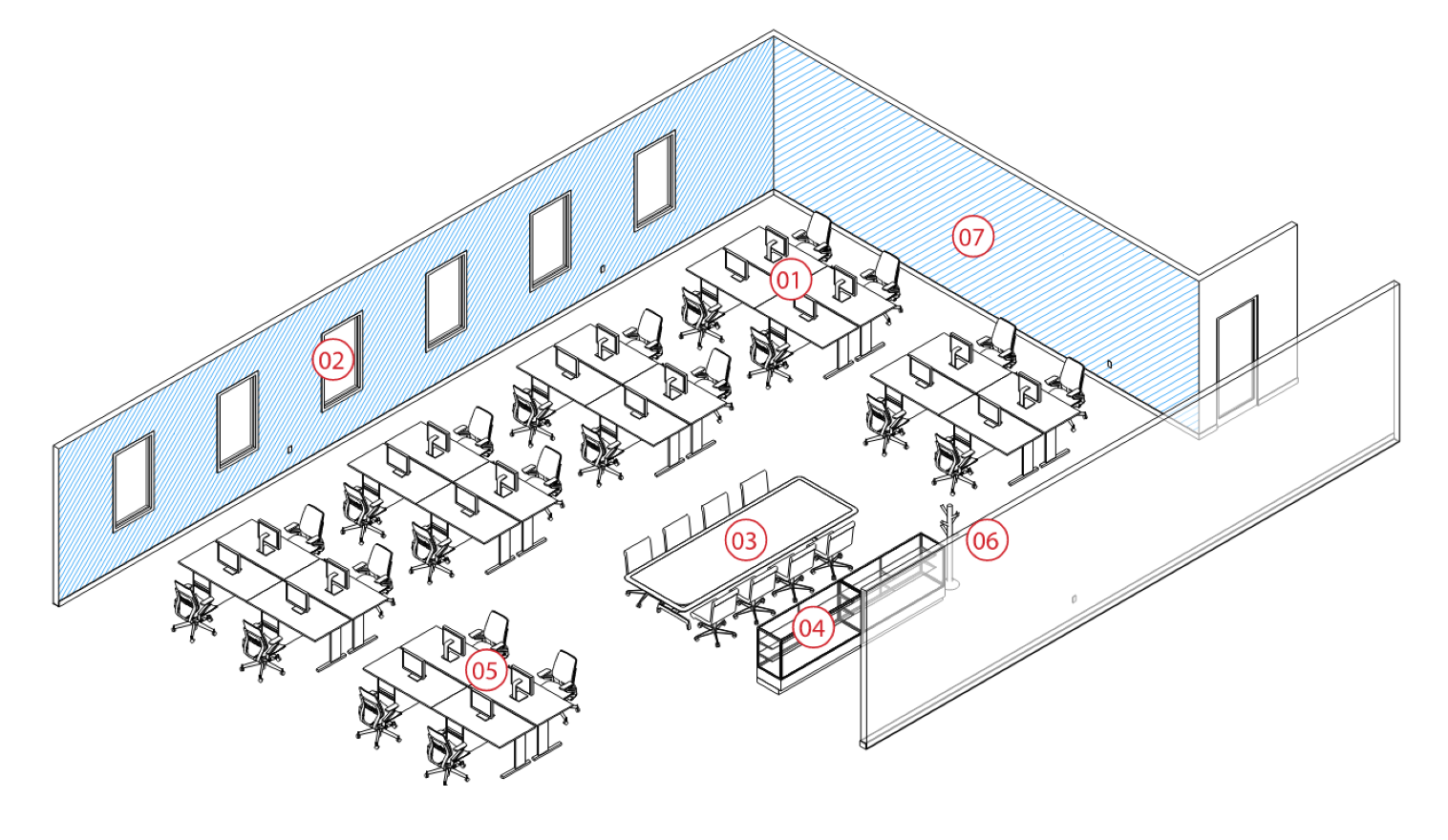 Open workspace axonometric
