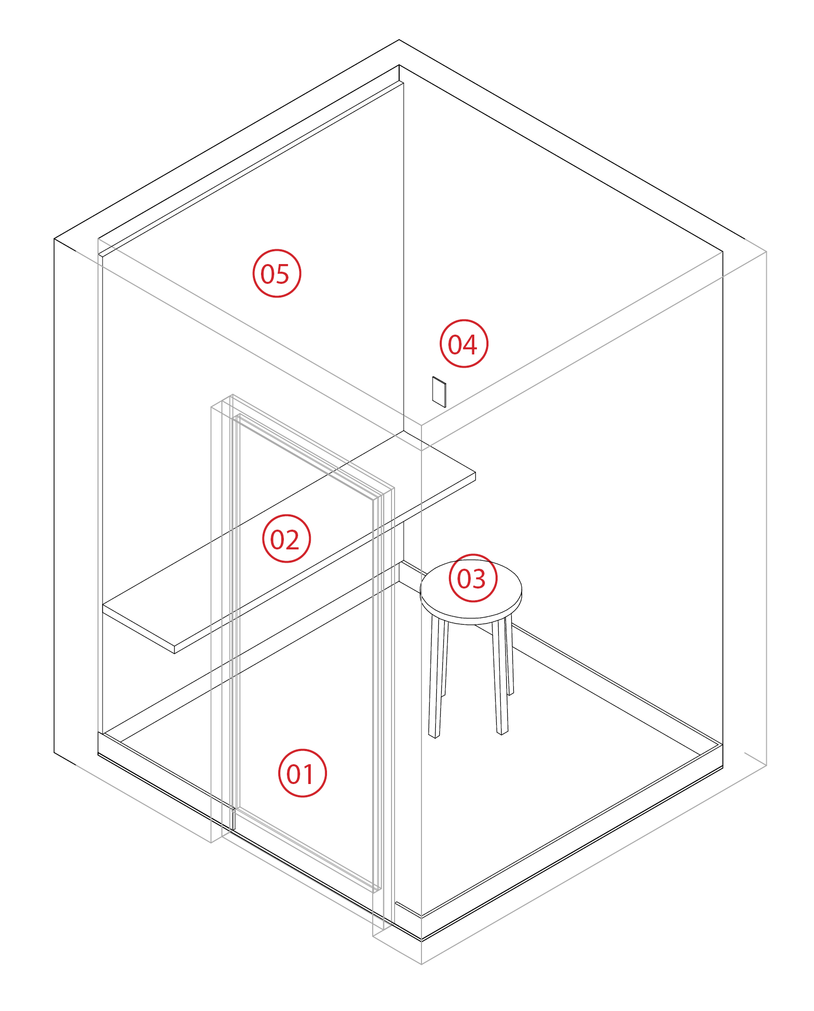 Isometric diagram for phone room