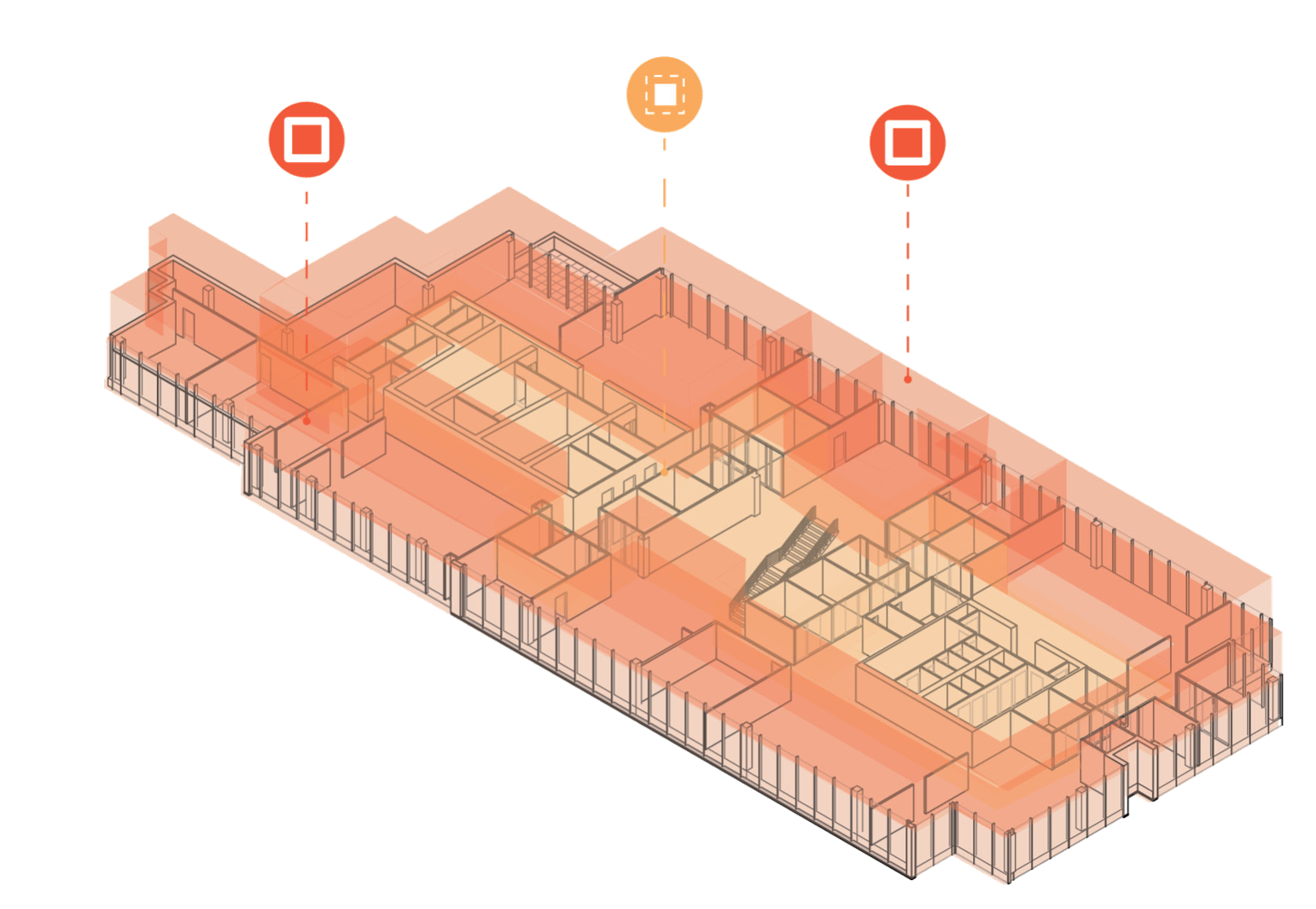 Architecture floorplan diagram indicating thermal building characteristics based on Core and Perimeter zoning