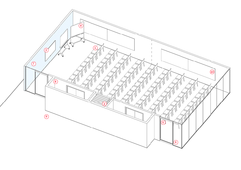 training room axonometric indicating key components - model 2