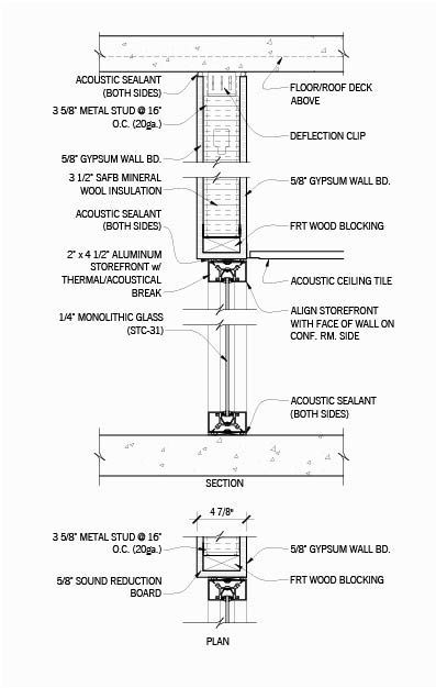 Architectural wall detail drawing indicating materials, location and specification.