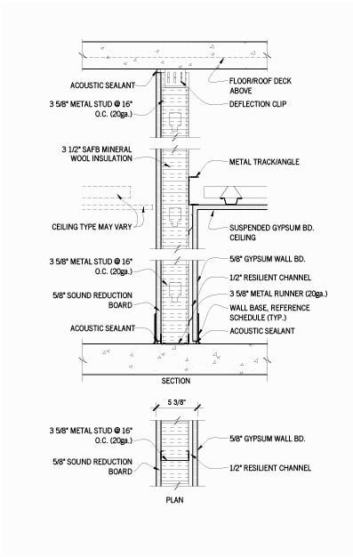 Architectural wall detail drawing indicating materials, location and specification.