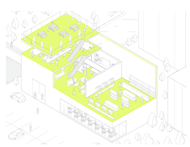 isometric drawing of Nike workplace