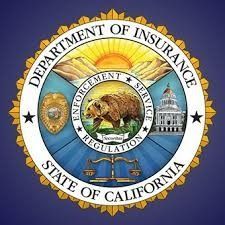 California Department of Insurance seal with a bear, scales, and state capitol.