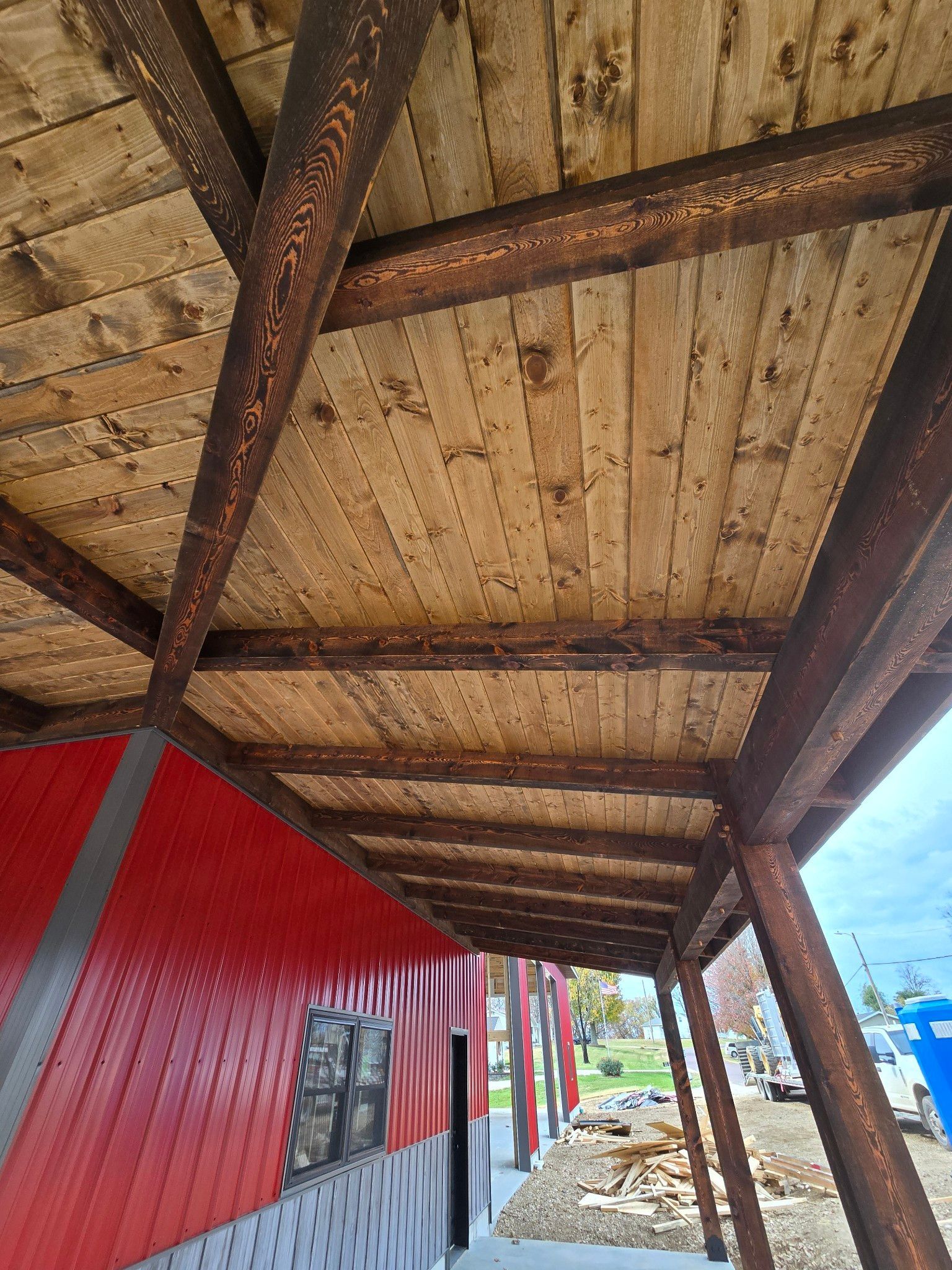 TImber Frame Porch Ceiling with Tongue and Groove