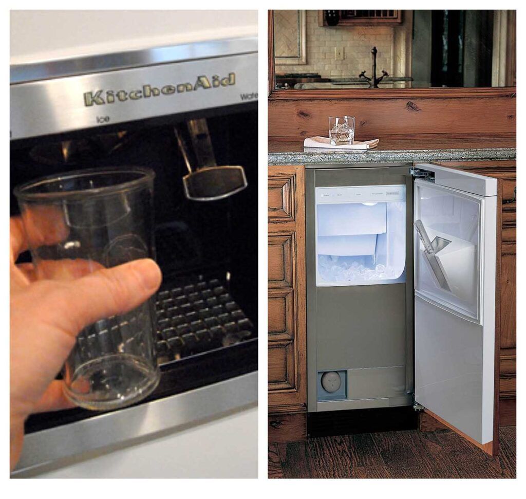 A kitchenaid ice maker is being used to make ice