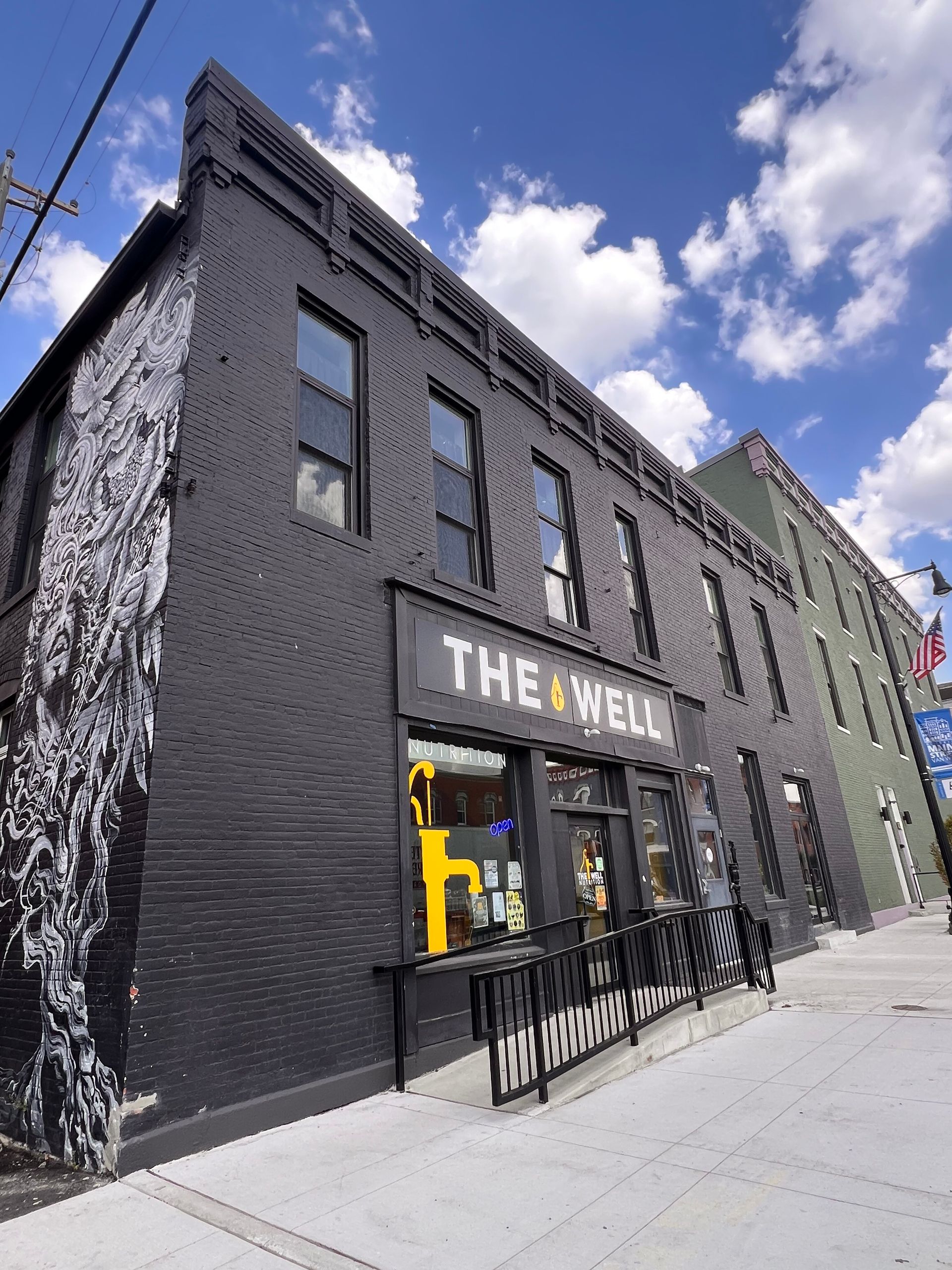 A building with the word well on it