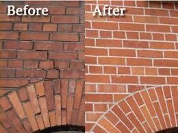 Brick wall before and after repair, showing significant cracks in the 