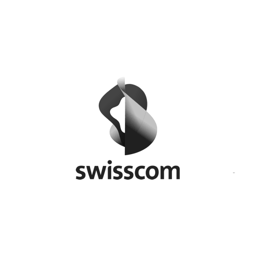 Ein schwarz-weisses Logo für Swisscom auf weissem Hintergrund