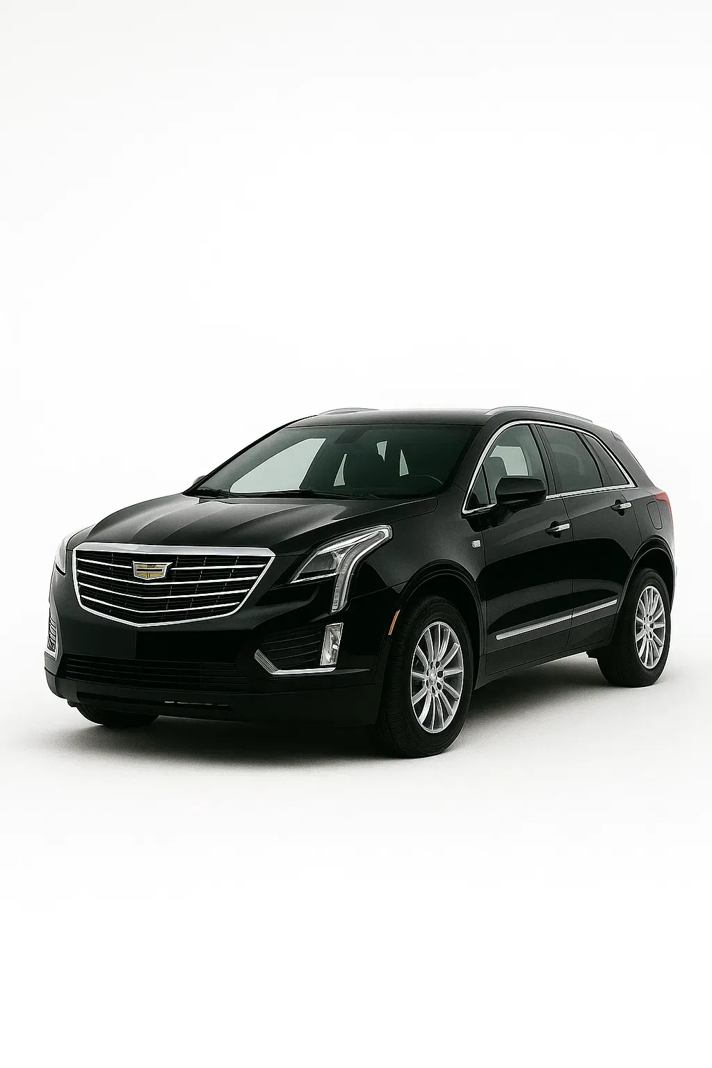 Black Cadillac XT5 SUV against a white backdrop.