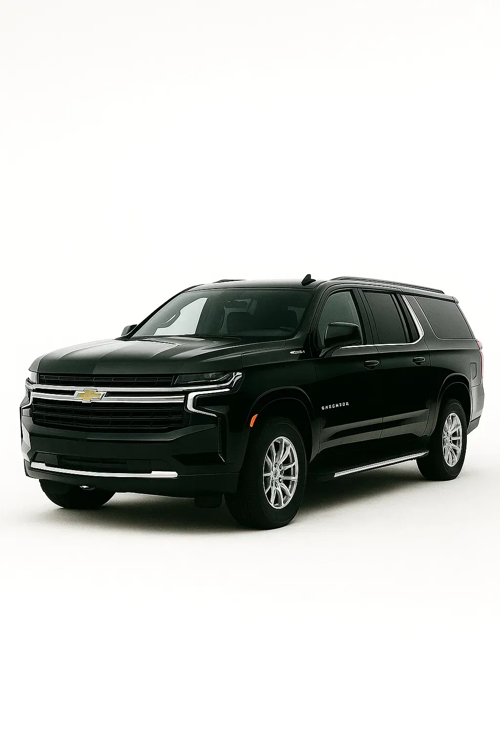 Black Chevrolet Suburban SUV on a white background.